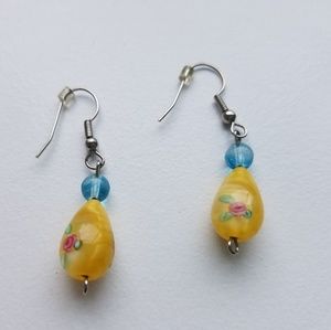 Hand Crafted Yellow & Turquoise Earrings